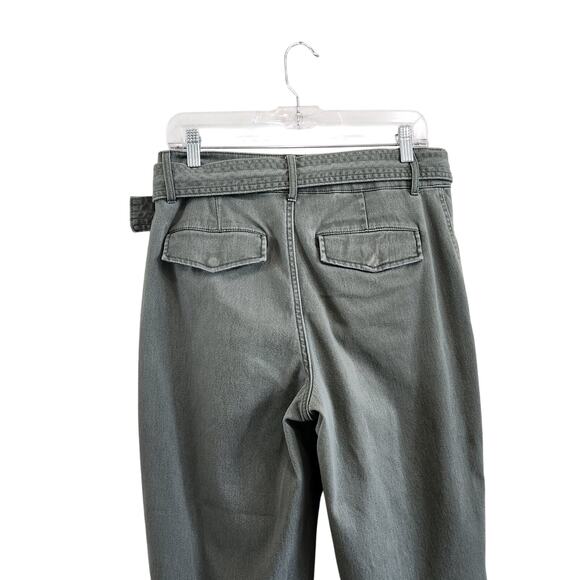 A New Day Straight Leg Belted Trouser Pant Pockets High Rise Green Denim Size 6 - Picture 6 of 11